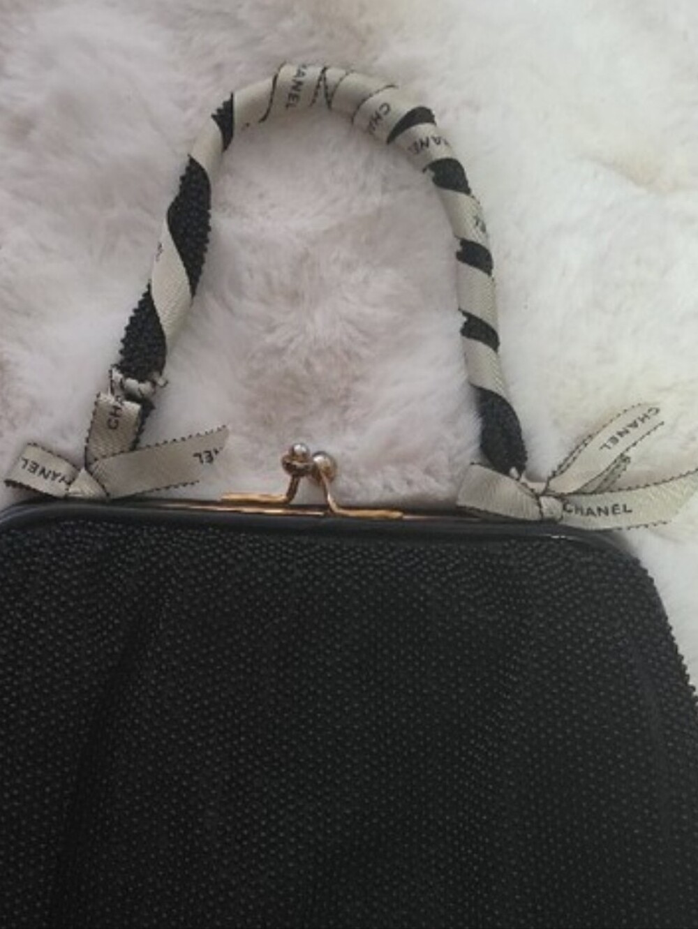 Marked Petite Bead Kisslock Evening Bag Authentic Chanel Ribbon Bows & Handle